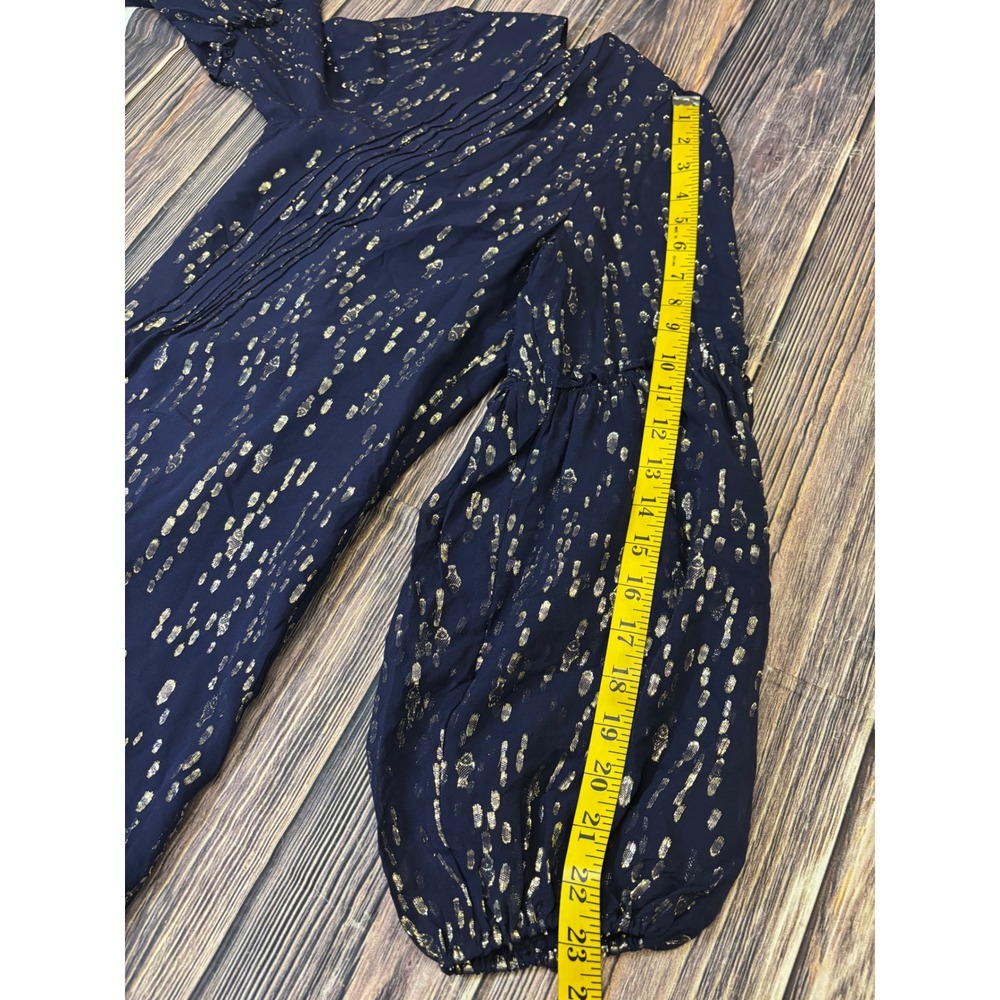 Lilly Pulitzer Cleme Dress Womens 8 Navy Silk Gold Metallic Foil Balloon Sleeve - Picture 8 of 15